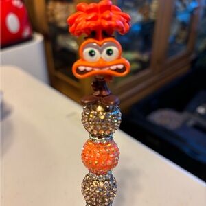 Orange and Gold Beaded Pen with Character Topper anxiety. New not with tags